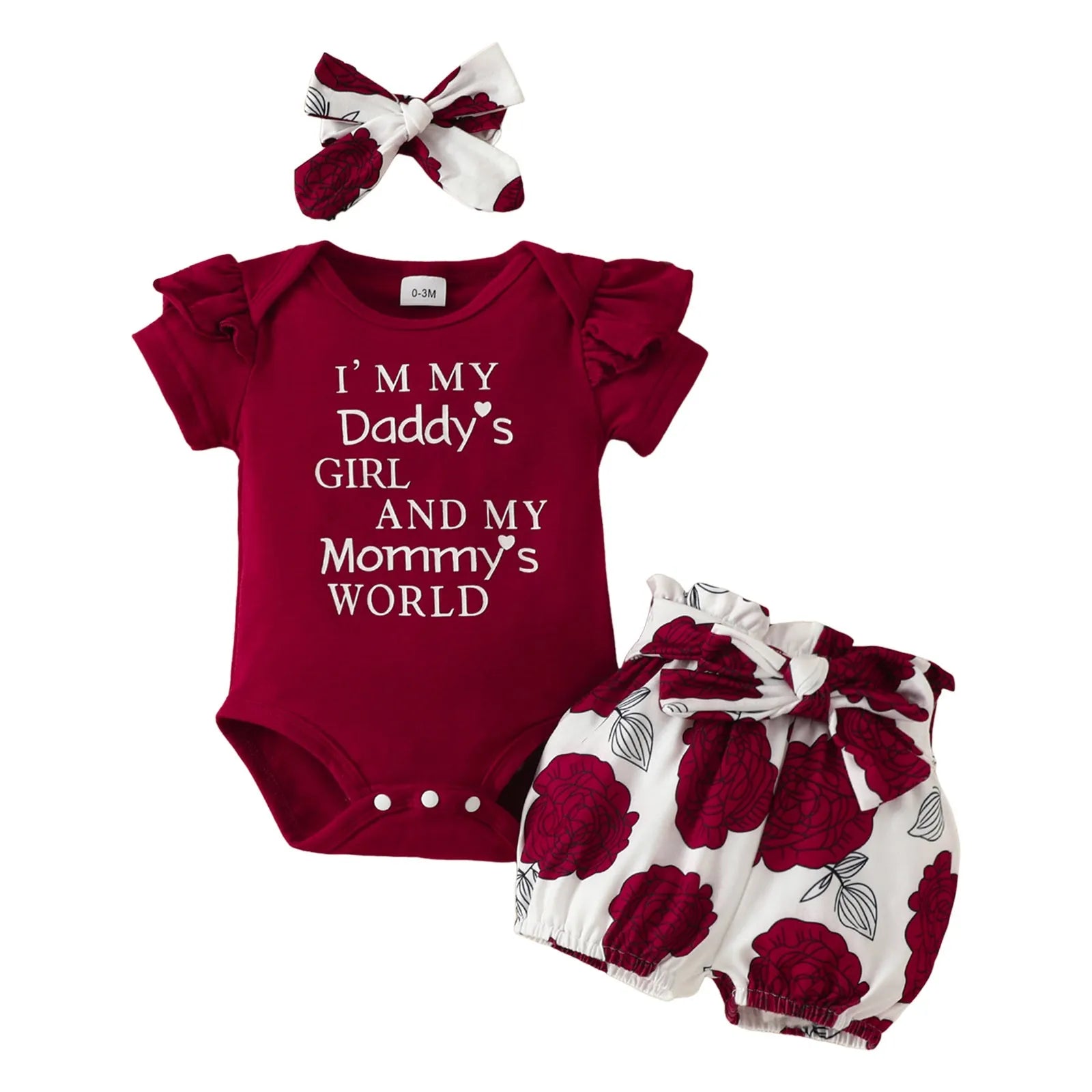 Letters Print Romper and Flower Shorts Set for Baby Girl
