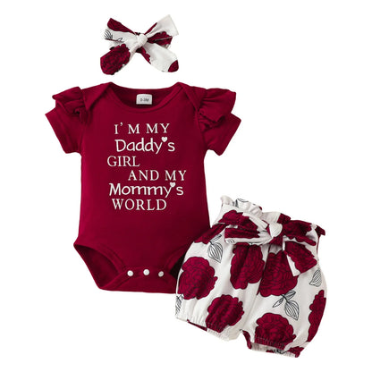 Letters Print Romper and Flower Shorts Set for Baby Girl