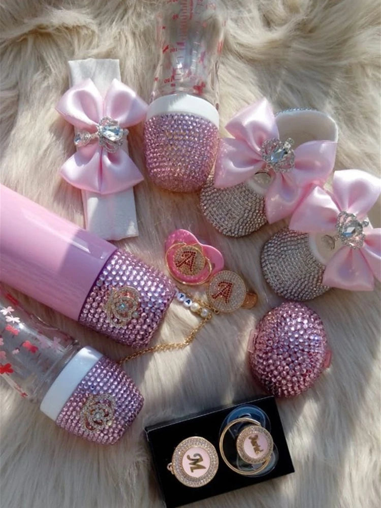 Luxury Keepsake Diamond Baby Bottles and Shoes Headband Set childrensterritory