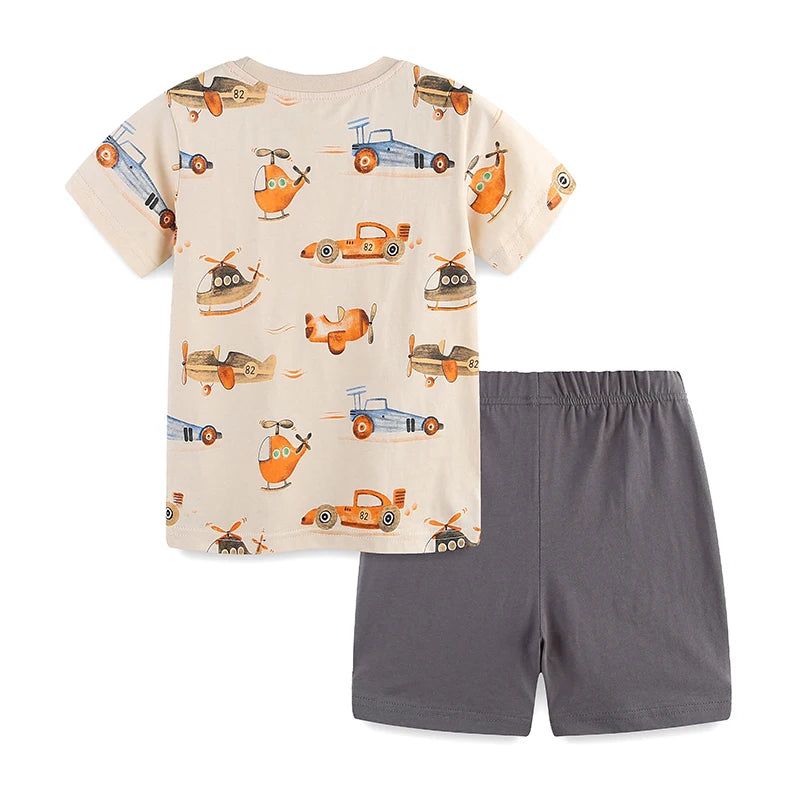 Kids Boys Cartoon Plane Design Summer Clothing Sets childrensterritory