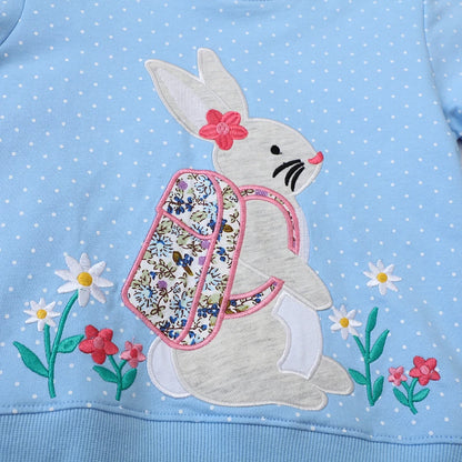 Rabbits Flowers Embroidered Little Girls Long Sleeve Sweatshirt childrensterritory