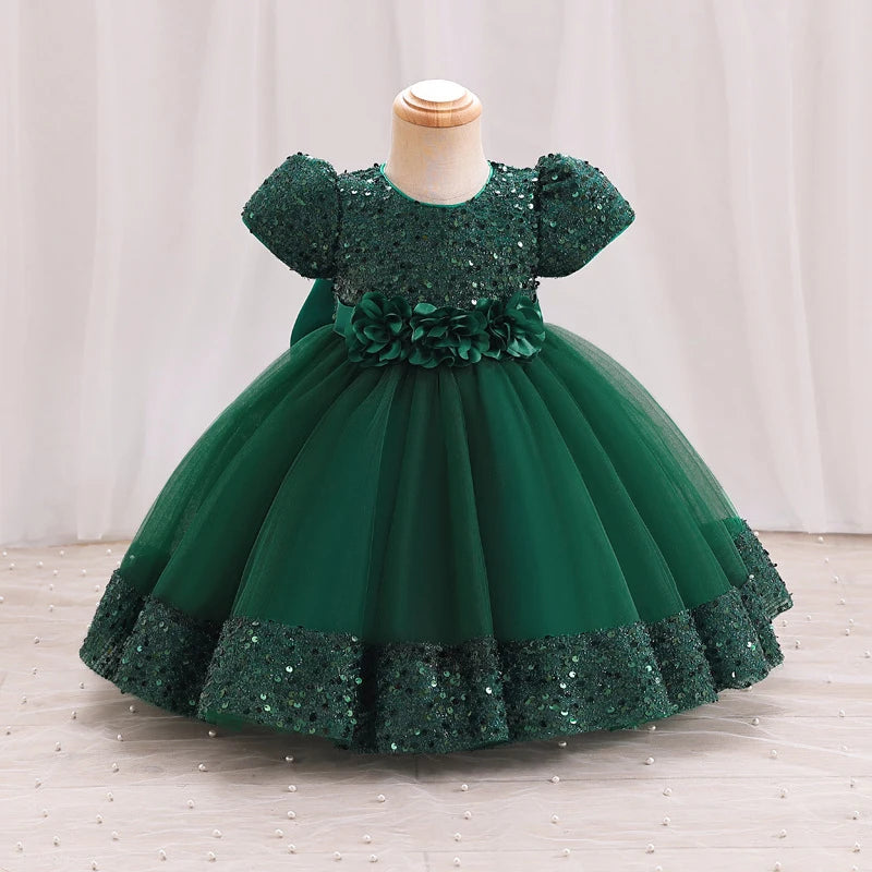 Baby Girl Sequin Lace Designed Fluffy Baptism, Birthday Dress