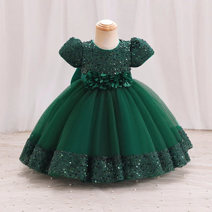 Baby Girl Sequin Lace Designed Fluffy Baptism, Birthday Dress