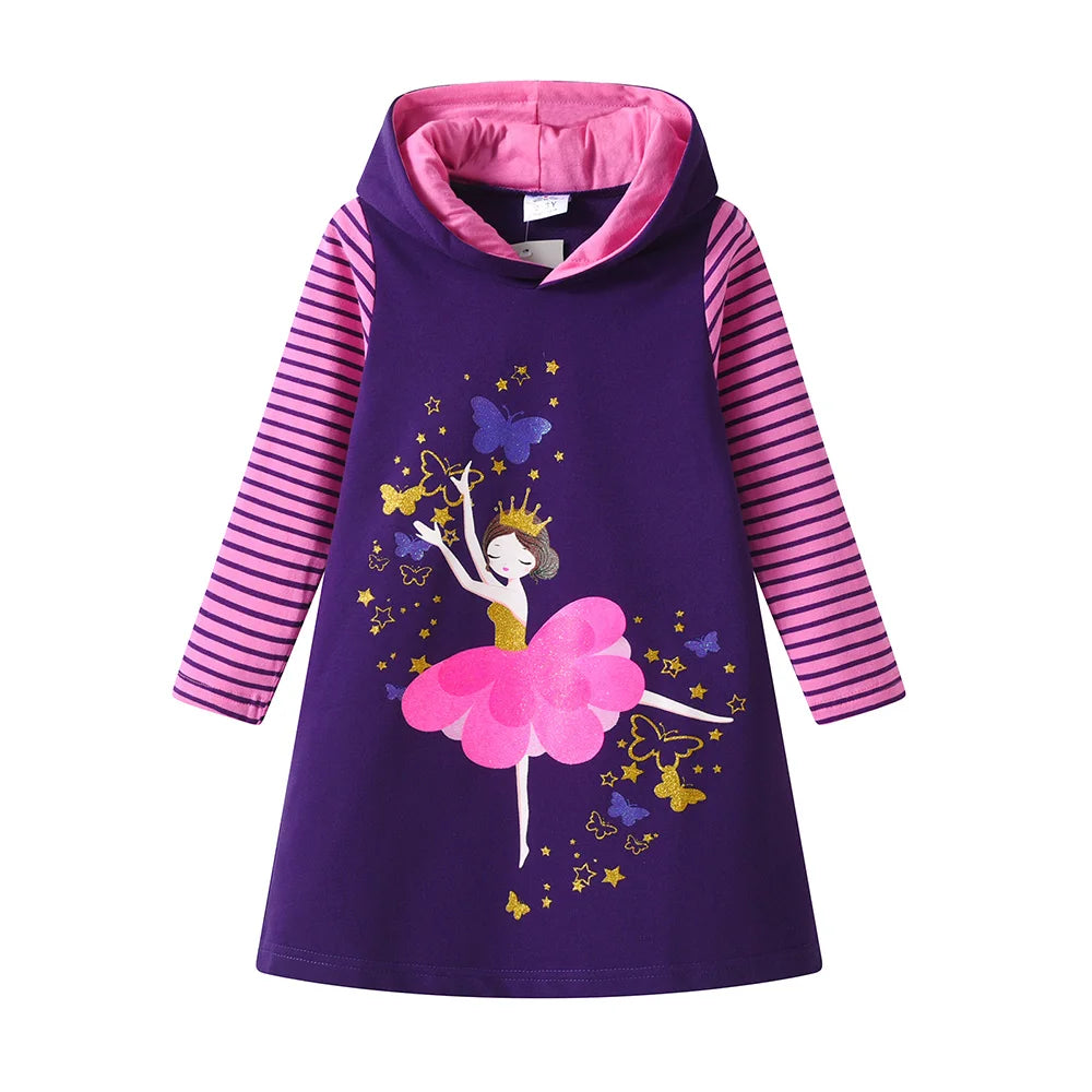 Kids Girls Fairy Cartoon Print Hooded Cotton Dress childrensterritory