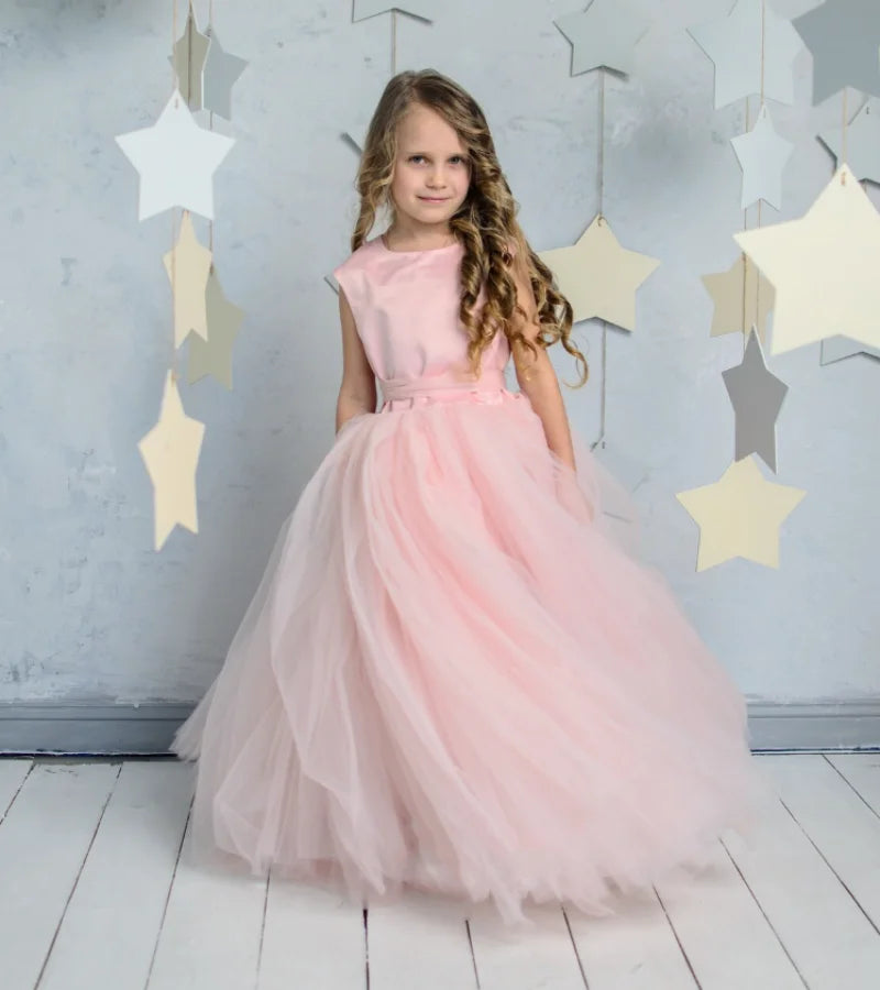 Girls' A-Line Flower Girl Dress with Heart-Shaped Back for Prom