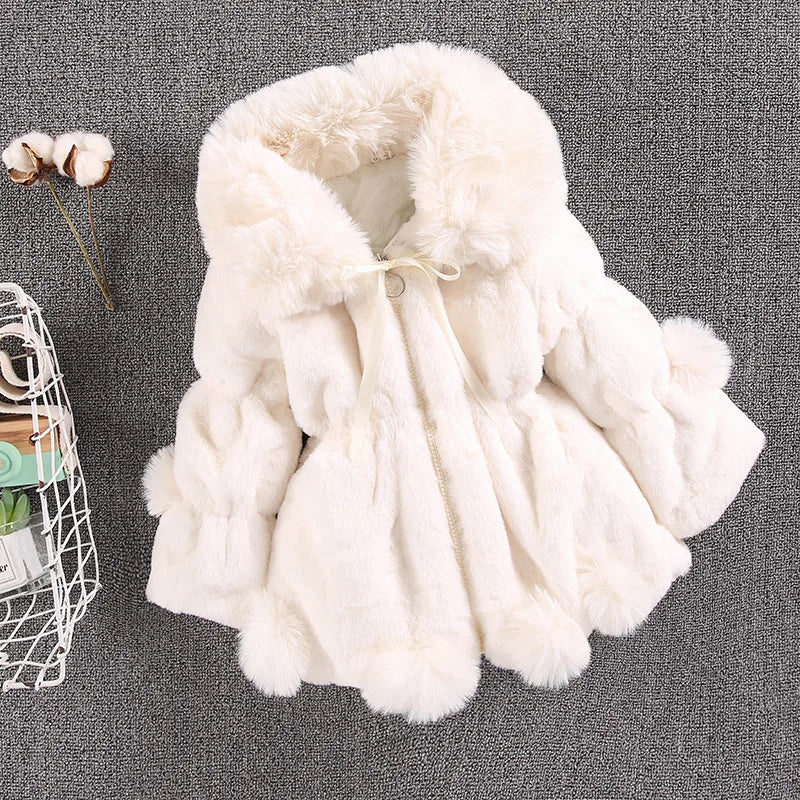 Plush Imitation Fur Hooded Kids Girls Warm Jackets childrensterritory
