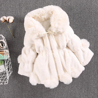 Plush Imitation Fur Hooded Kids Girls Warm Jackets childrensterritory