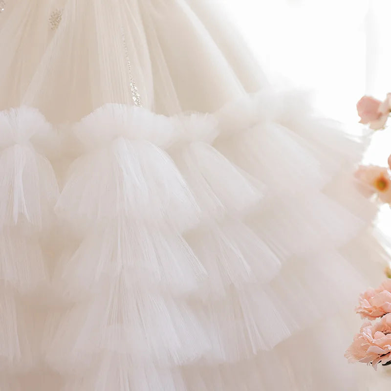 Elegant Sequined Sparkling Tulle Tiered Ball Dress for Young Girls