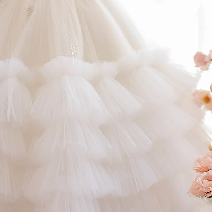 Elegant Sequined Sparkling Tulle Tiered Ball Dress for Young Girls