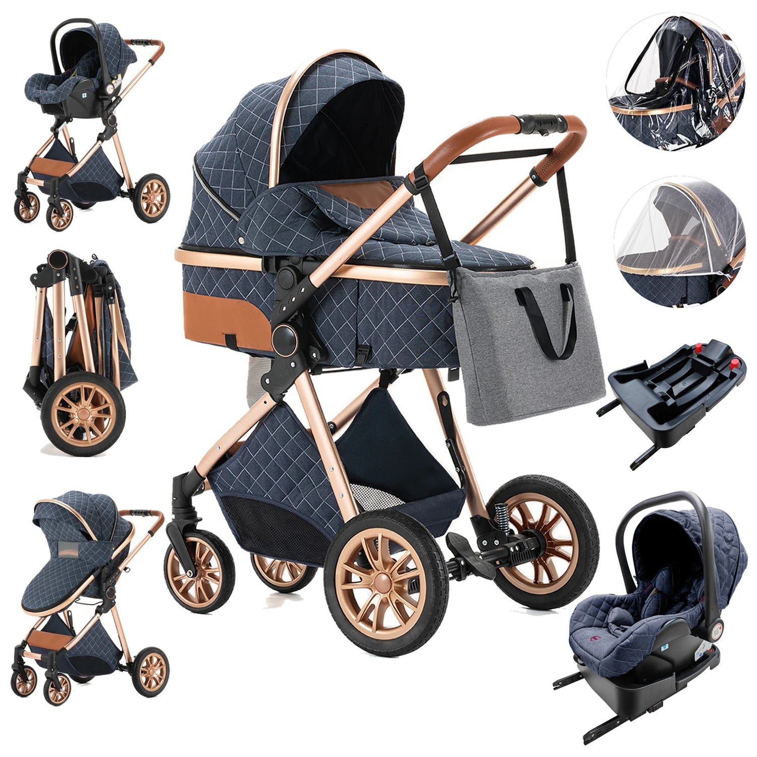 3 in 1 Portable High Landscape Luxury Baby Stroller