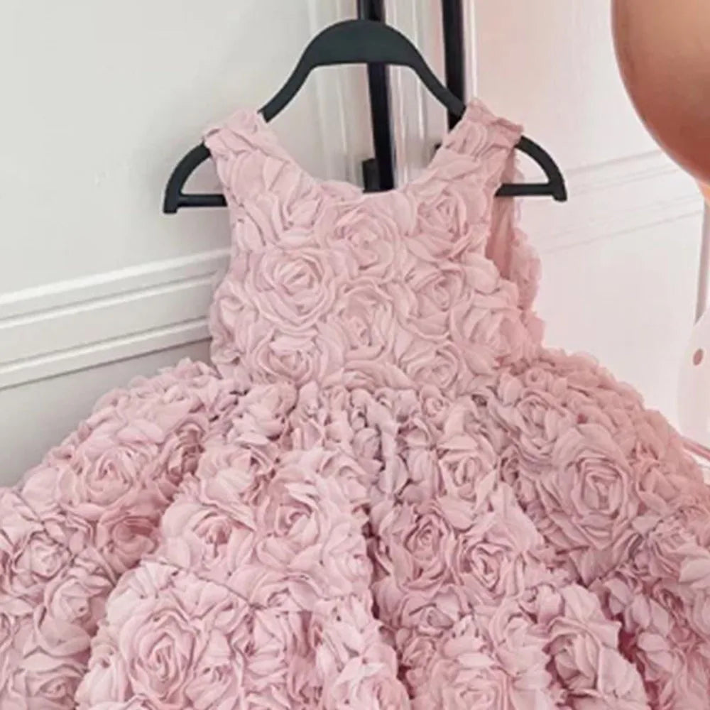 Lace Flower Design Little Girls Wedding Birthday Party Outfits