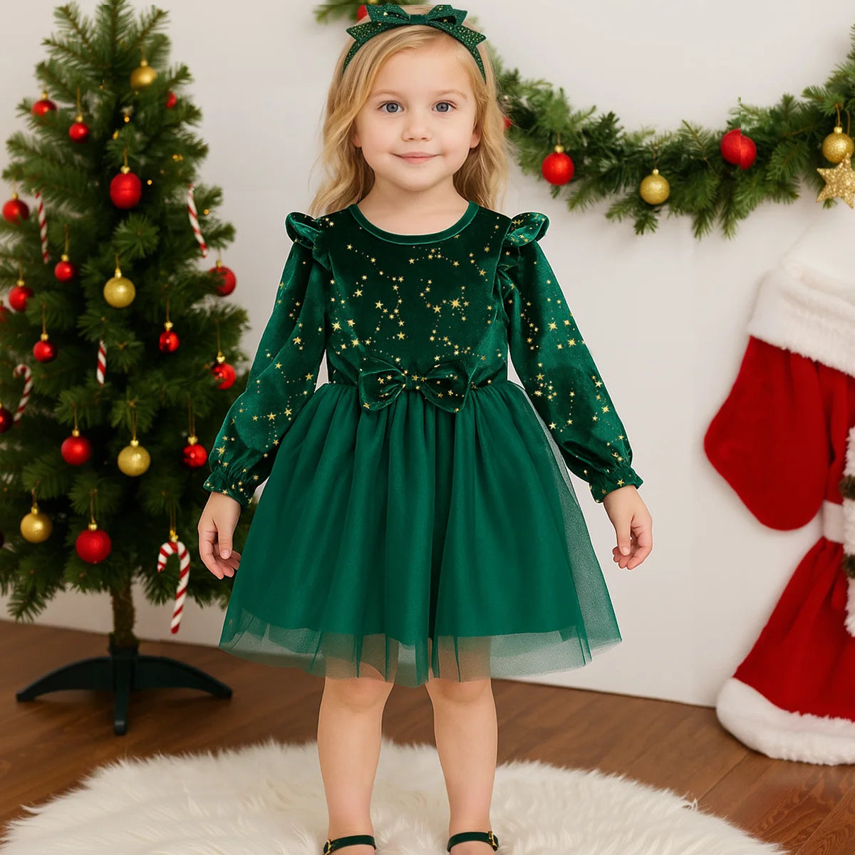 Girls' Long-Sleeved Bow Design Party Dresses childrensterritory