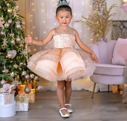 Baby/Kid Girl Tutu Fluffy Sequins Formal Gold Dress