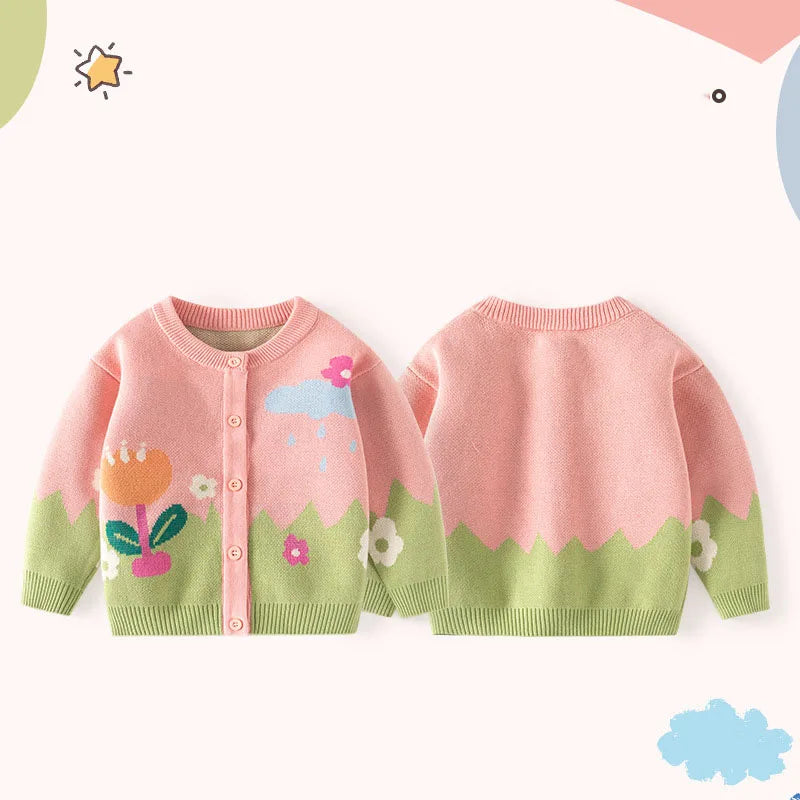 Toddler Girls Cartoon Flower Design Cardigan childrensterritory