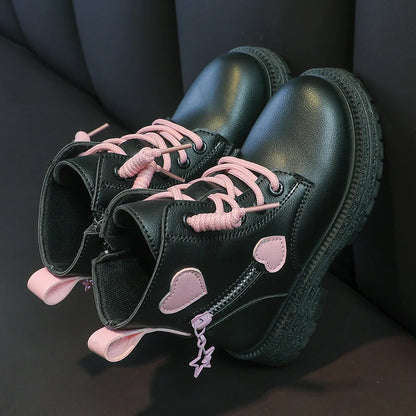 Kids Girls Soft Sole Rubber Boots with Love Side Zip
