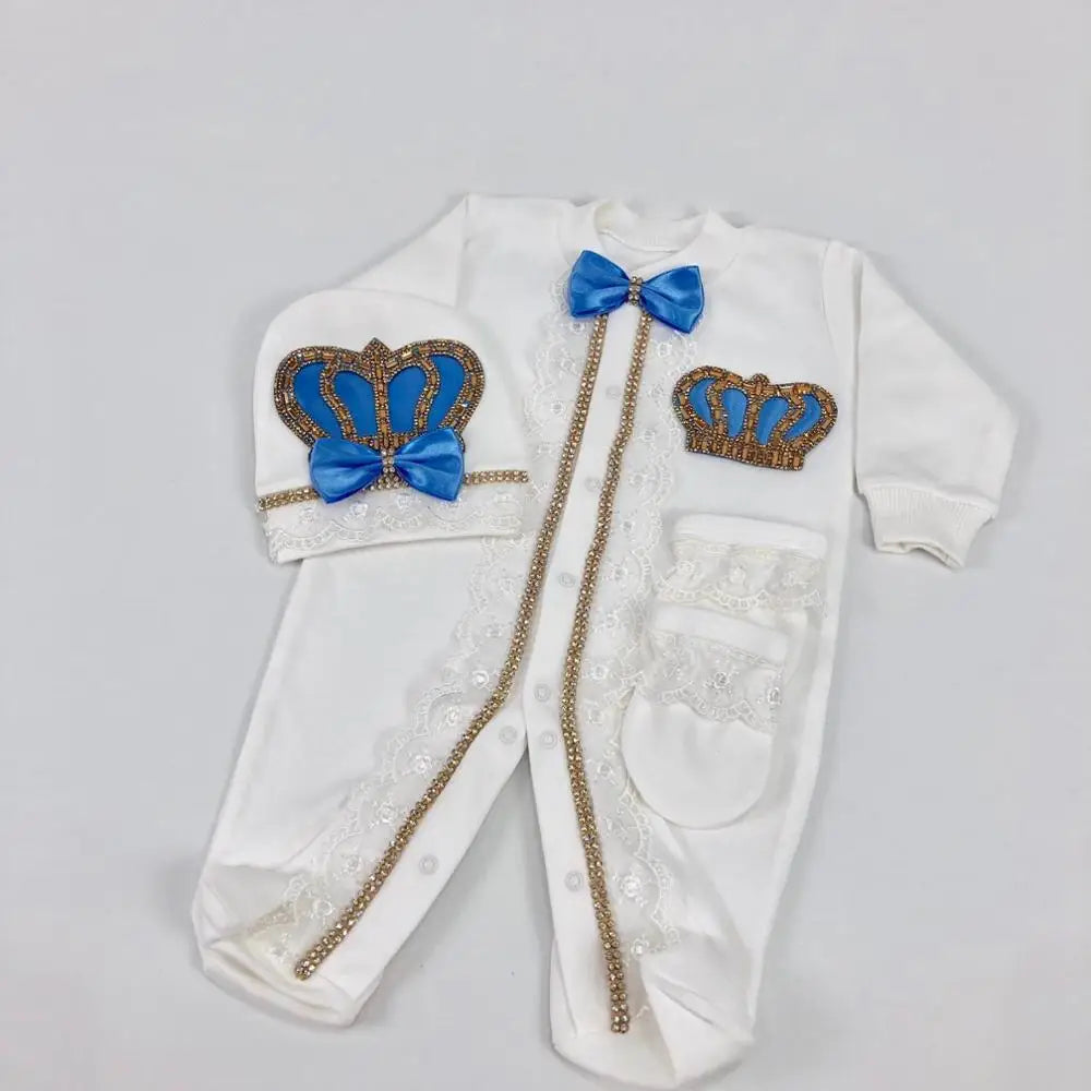 3pcs Pearly Crown Personalised Name Onesie for Newborn Babies childrensterritory