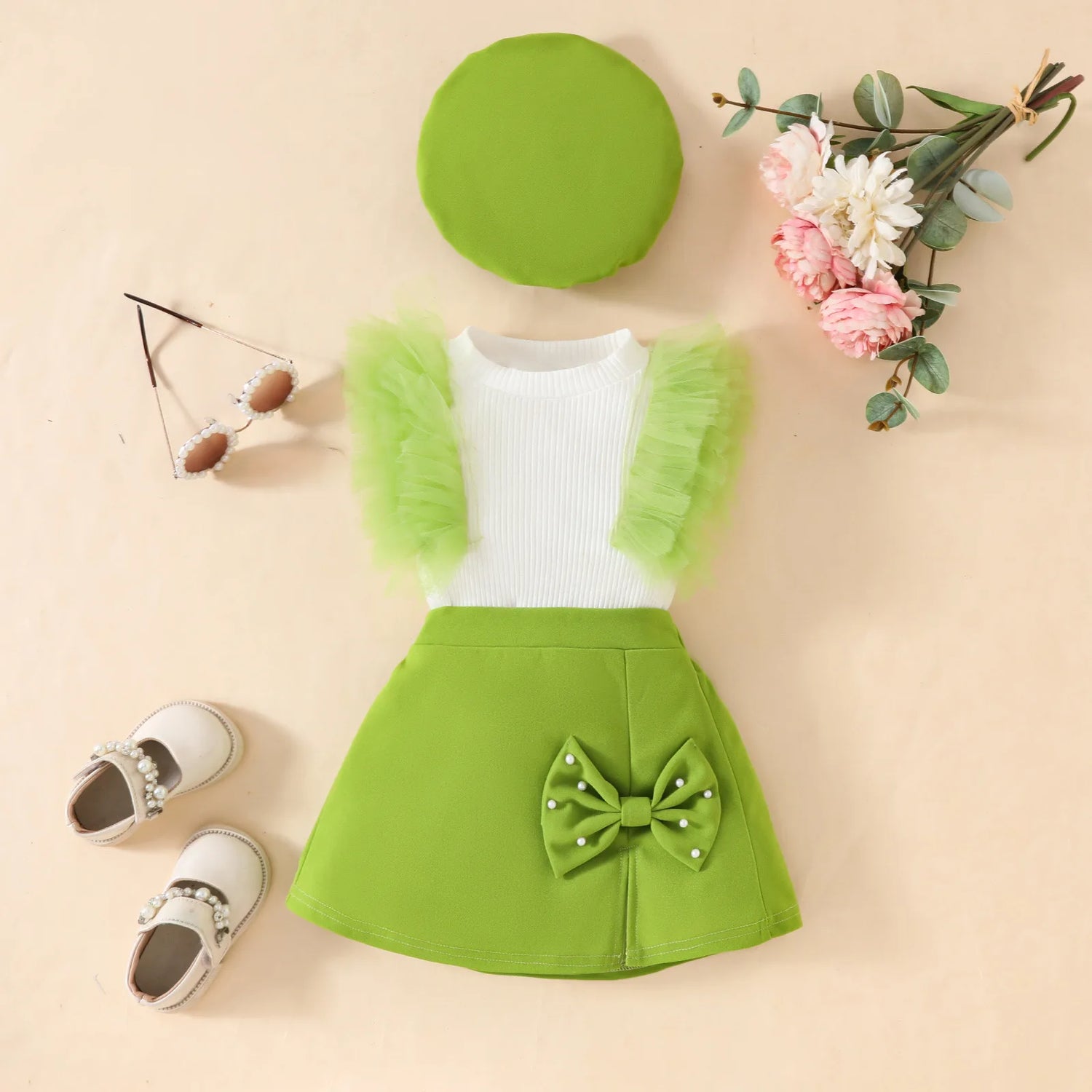Baby Girls 3Pcs Cute Top+Bow Skirt+Beret Summer Outfit childrensterritory