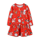 Kids Cartoon Printed Full Sleeves Christmas Red Frocks childrensterritory