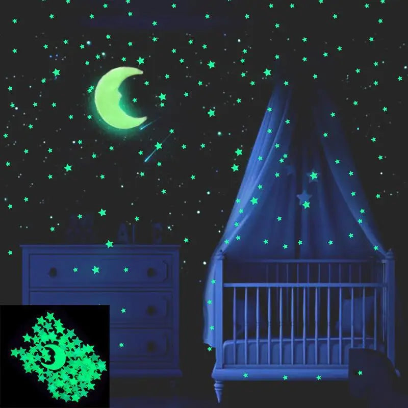 100Pcs 3D Colorful Luminous Stars Stickers for Bedroom