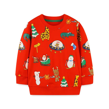 Cartoon Animal Print Long Sleeve Kids Boys Sweatshirts