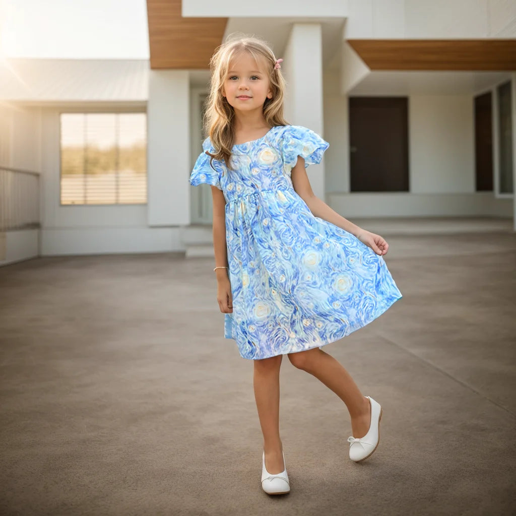 Stylish Printed Summer Party Dress for Kids Girls childrensterritory