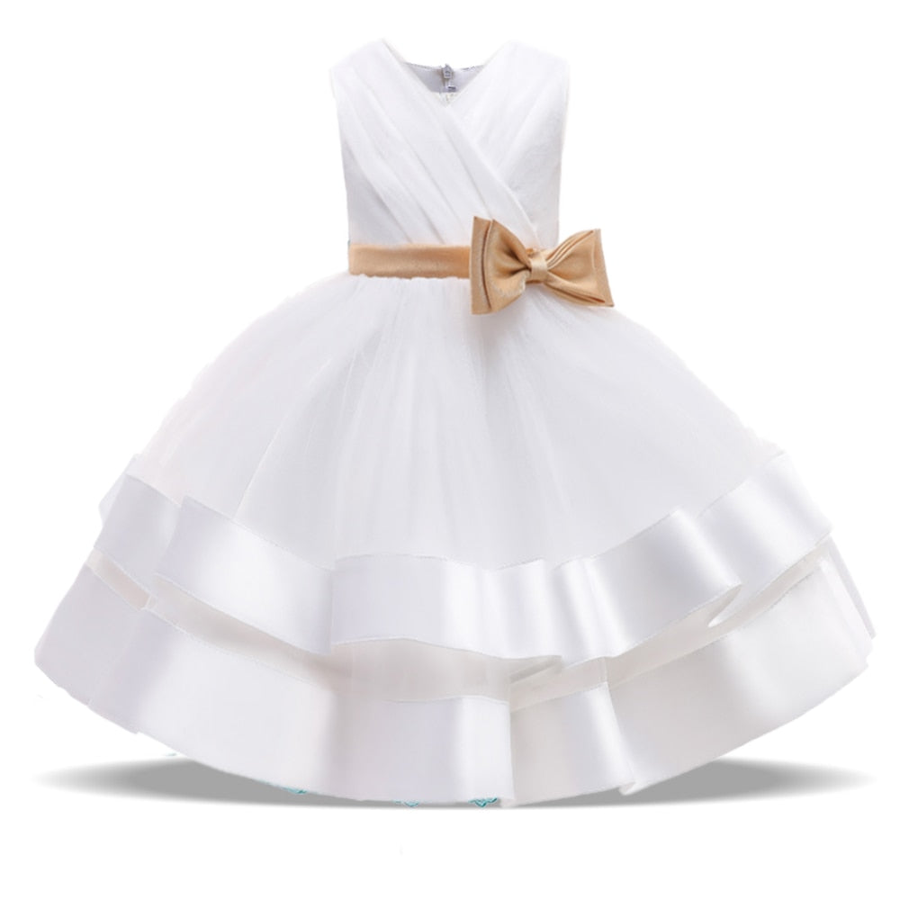 Elegant Formal Bow Puff Flower Girl Dresses for Birthday childrensterritory
