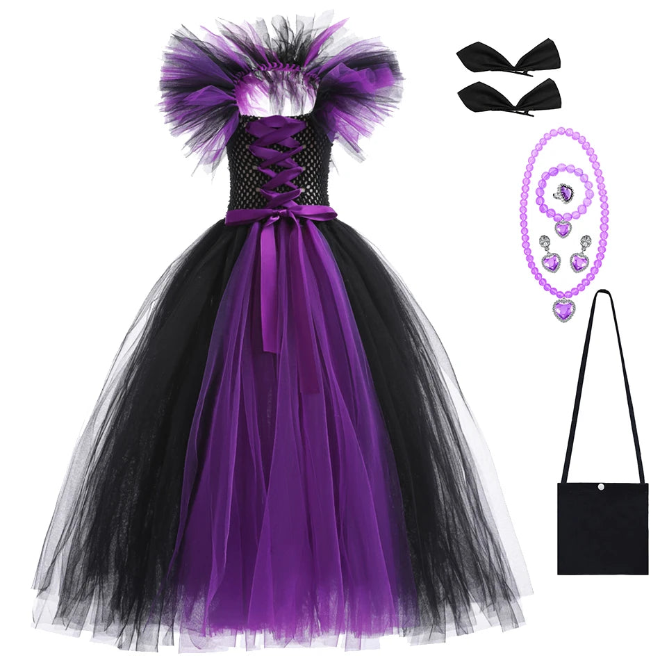 Kids Girls Demon Queen Maleficent Halloween Costume