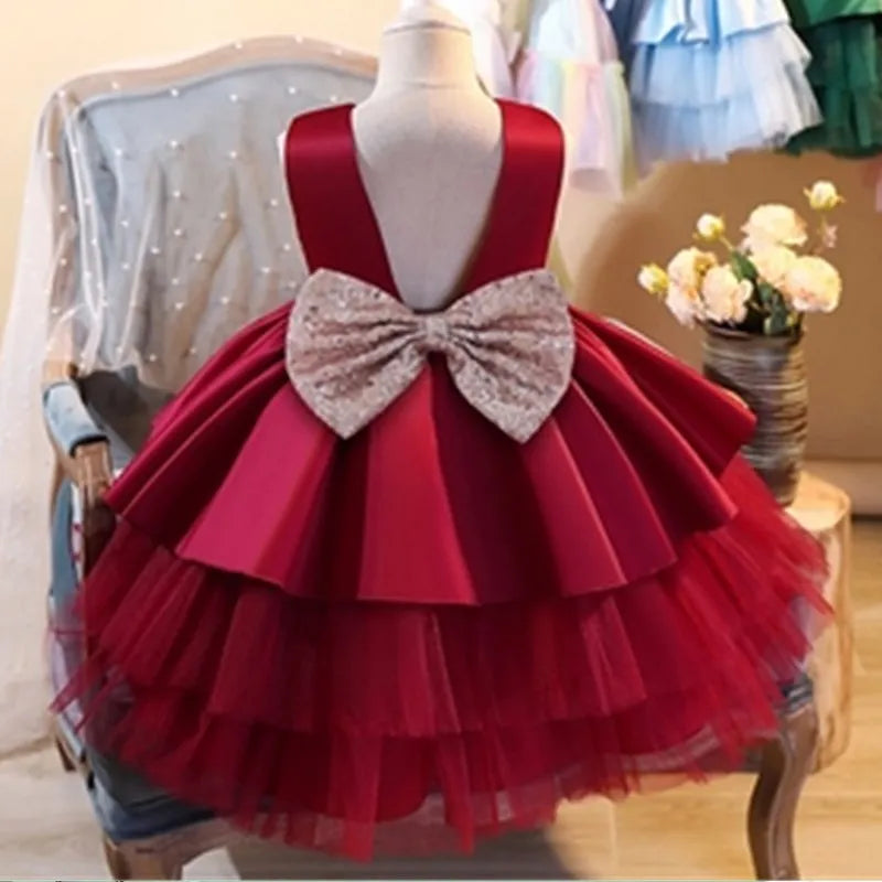 Toddler Girls Lace Embroidery with Big Bow Design Party Gown