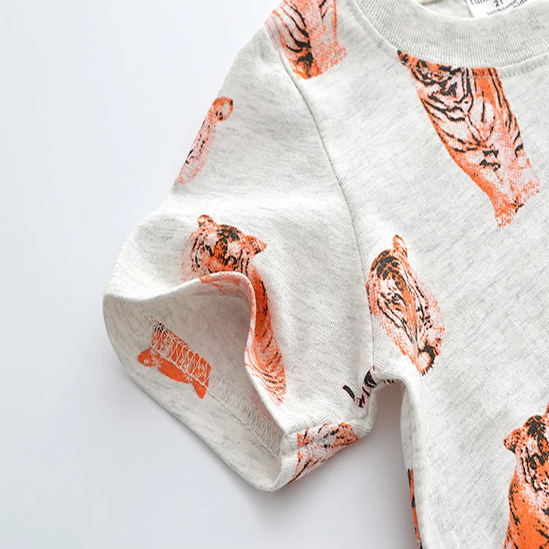 Boys Cartoon Tiger Print Cotton T-shirts For Summer childrensterritory