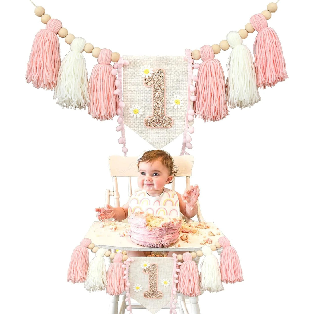 Handmade Wooden Bead Tassel Garland Prop for First Birthday childrensterritory