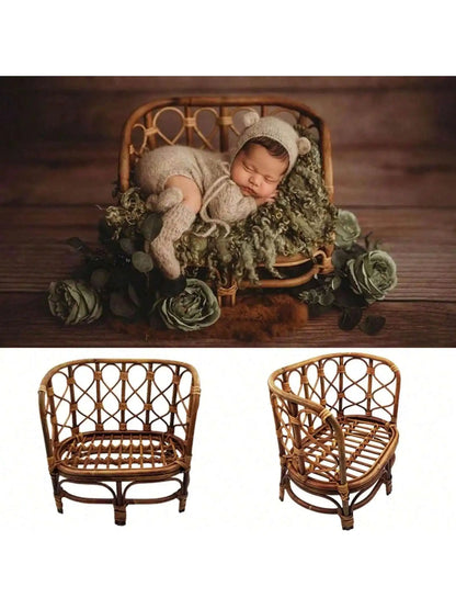 Vintage Handmade Wood Bamboo Basket Baby Photoshoot Prop childrensterritory