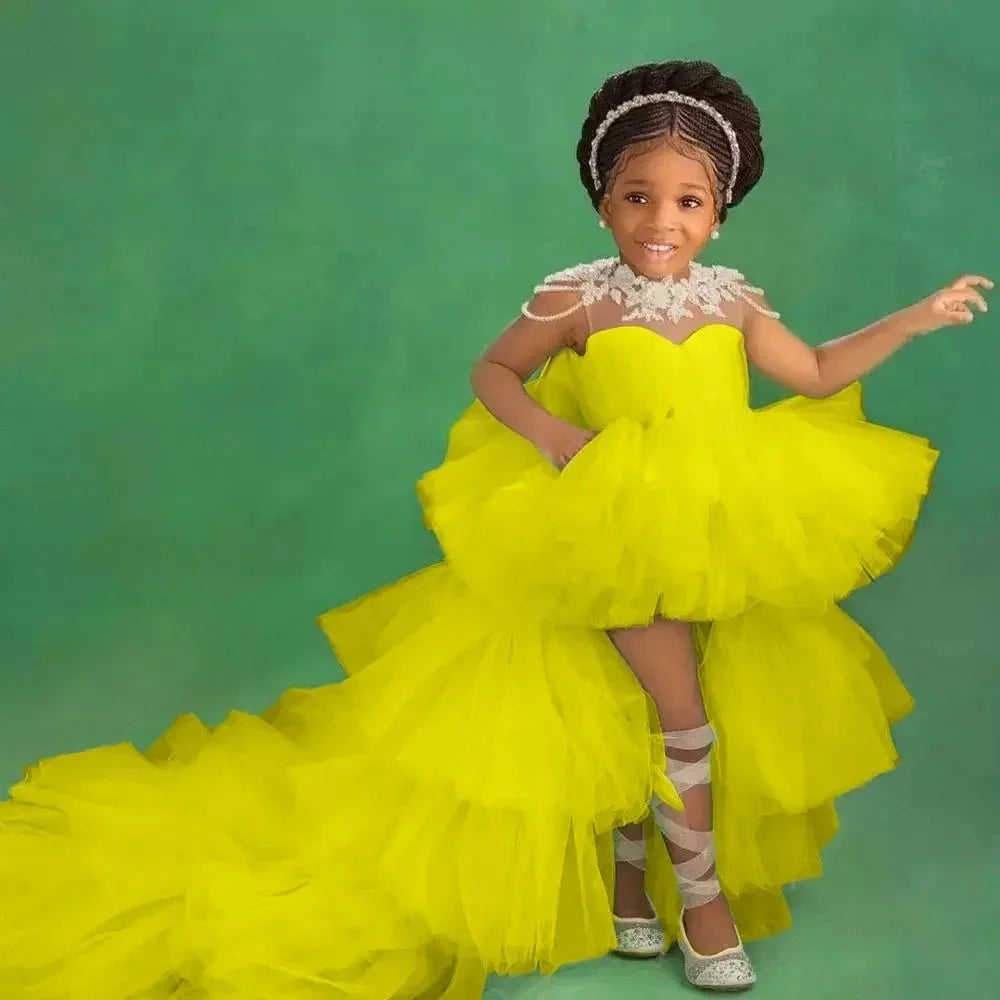Little Girls Mint Green Tiered High-Low First Communion Gown