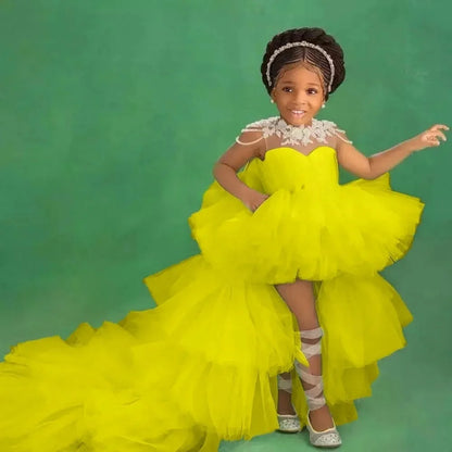 Little Girls Mint Green Tiered High-Low First Communion Gown