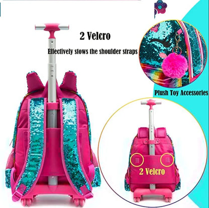 3 in 1 Sequin Design Kids Girls Rolling School Bag/Suitcase Set