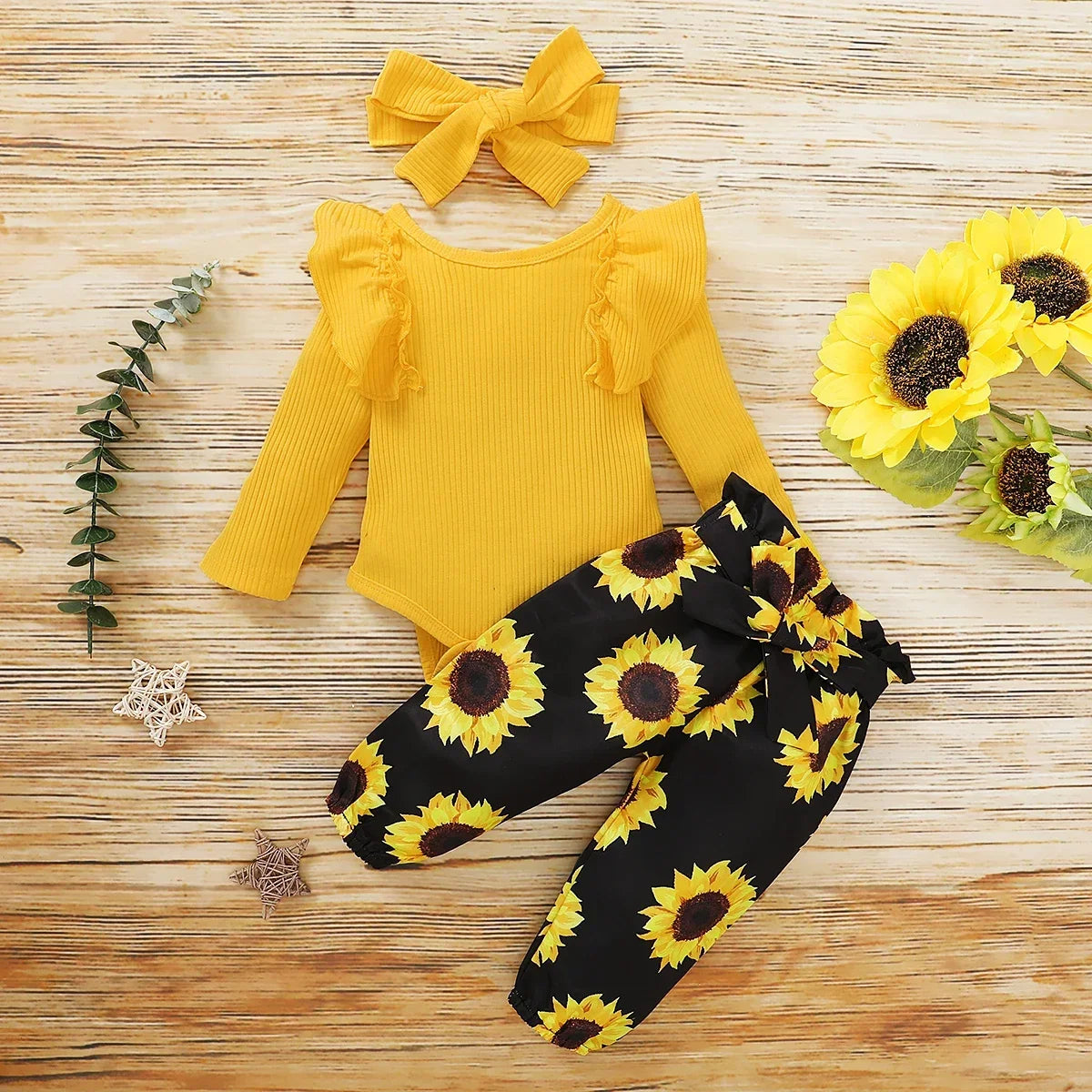 3Pcs Newborn Girl Bodysuit, Bow, Floral Pants Clothing Set childrensterritory
