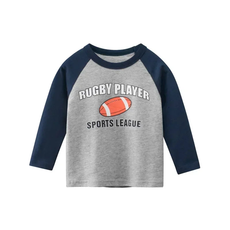 Rugby Letter Print Kids Boys Bottoming Cotton T-shirts