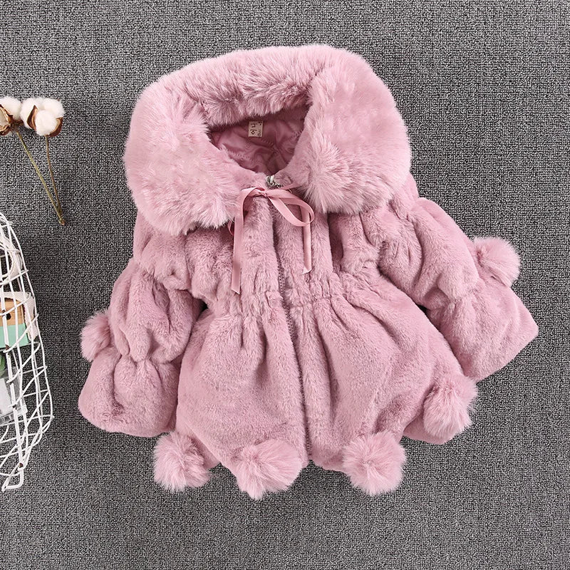 Plush Imitation Fur Hooded Kids Girls Warm Jackets childrensterritory