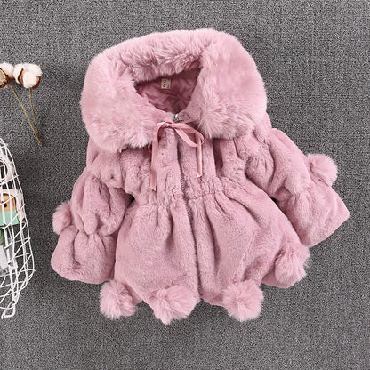 Plush Imitation Fur Hooded Kids Girls Warm Jackets childrensterritory
