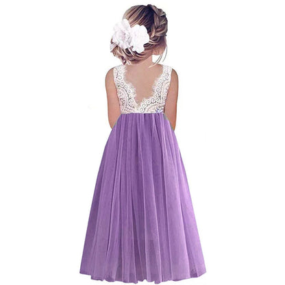 Kids Girls Flower Lace Design Princess Party Dresses for Summer childrensterritory