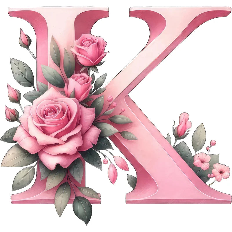 Self-Adhesive Pink Flower Letter Art Wall Decals