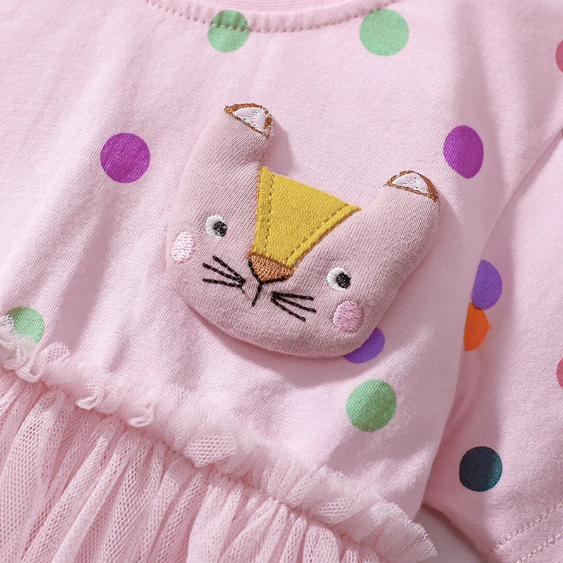 Kids Girls Cartoon Cat Embroidered Pink Summer Dress childrensterritory