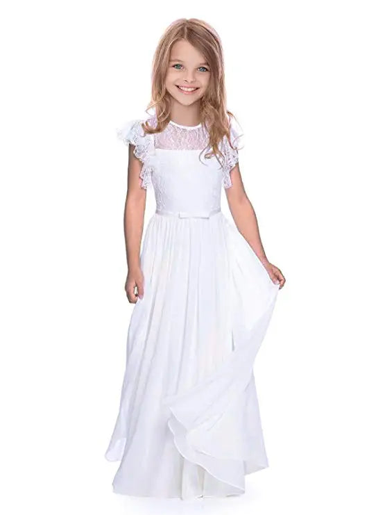 Lace Design Floor Length Girls Pageant Gowns
