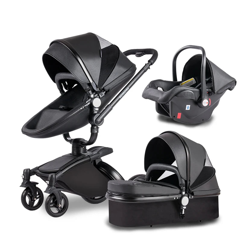 Two-way Foldable PU Leather Baby Stroller With Carseat