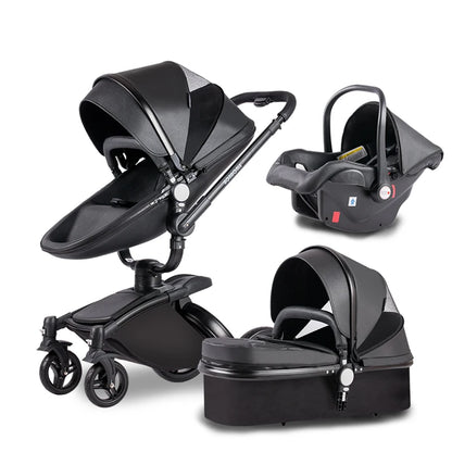 Two-way Foldable PU Leather Baby Stroller With Carseat