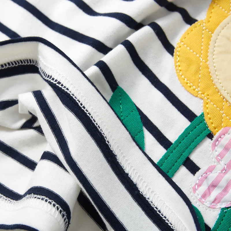 Girls Soft Cartoon Flower design Striped T Shirts childrensterritory