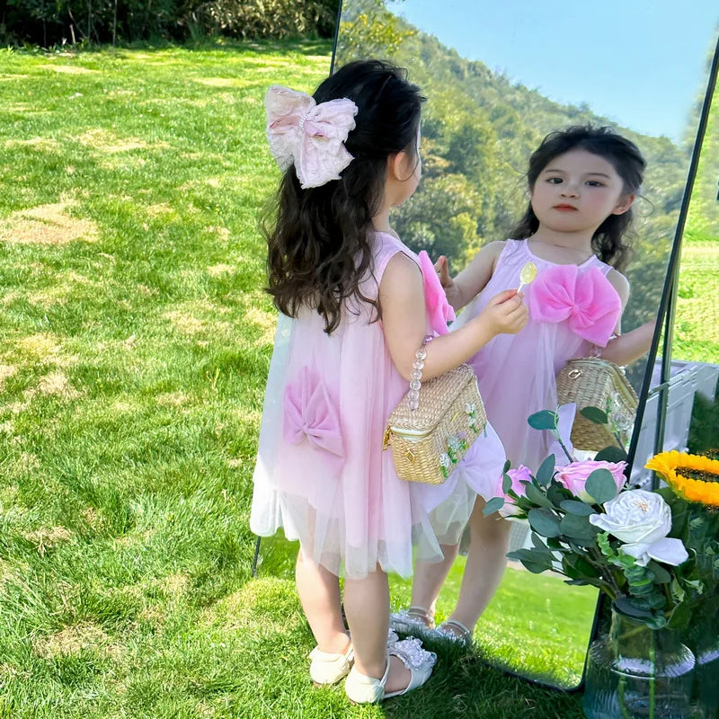 Little Girls Stylish Bow Design A-Line Princess Yarn Skirt Dresses