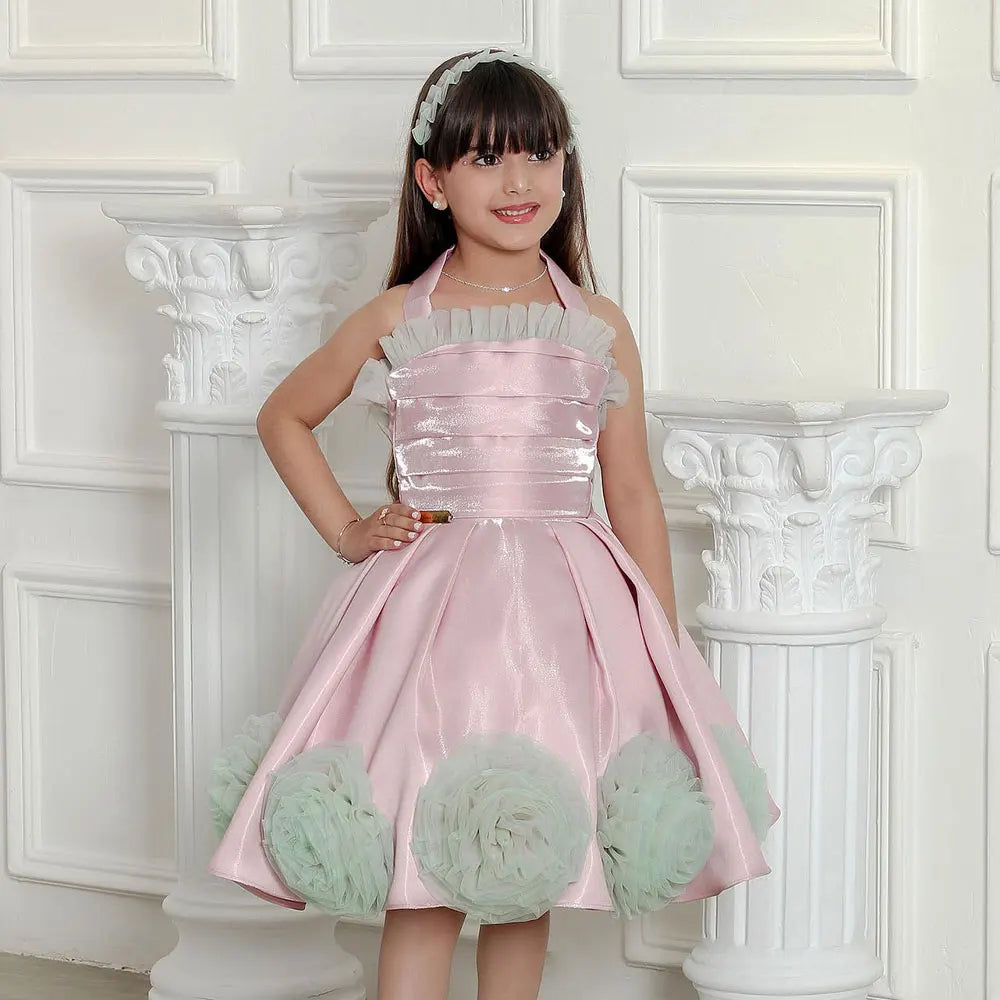 A-Line Little Girls Halter Neck Tiered Puffy Birthday Party Dress childrensterritory