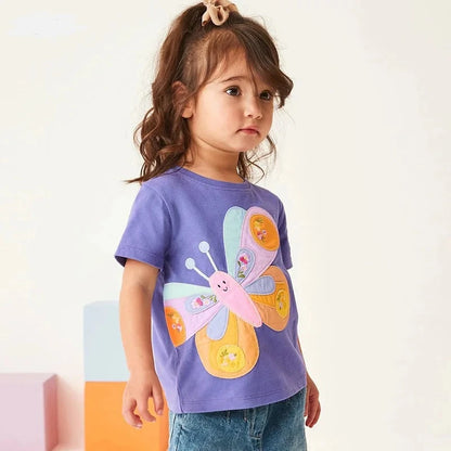 Cartoon Butterfly Design Kids Girls Summer Cotton Tops Tees childrensterritory