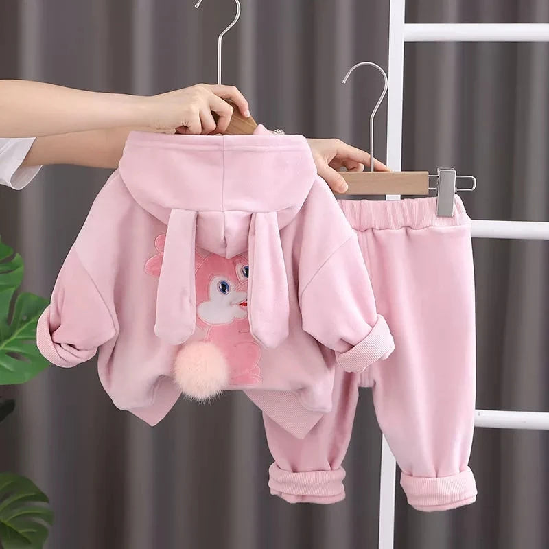 Cotton Rabbits Design Hoodie Sets for Kids Girls