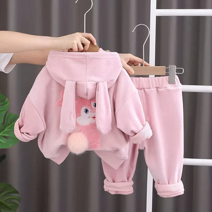 Cotton Rabbits Design Hoodie Sets for Kids Girls